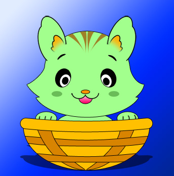 Drawing a Cute Cartoon Cat in a Basket Tutorial: Final Result