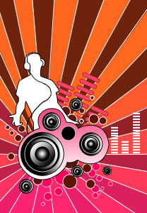 Artwork with DJ and Various Musical Elements