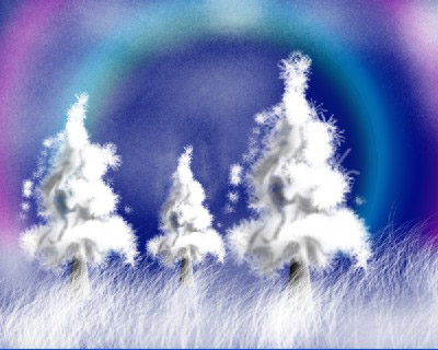 Use Art History Brush to Create Snow Covered Trees Tutorial: Final Result