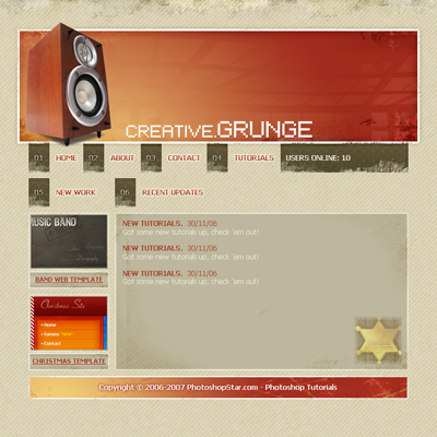 Grungy Web Layout Tutorial: Final Result (Click to enlarge)