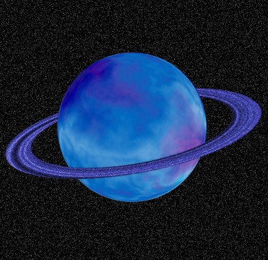 Blue Saturn Planet with Rings in Galaxy
