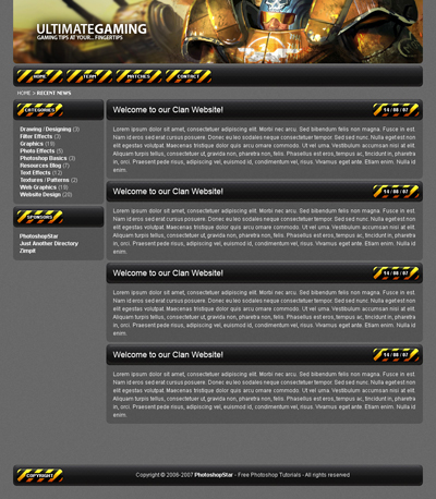 Designing a Professional Clan/Gaming Web Template Tutorial: Final Result (Click to enlarge)