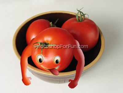Creating Comic Graphic - Tomato Popping out of the Bowl Tutorial: Final Result