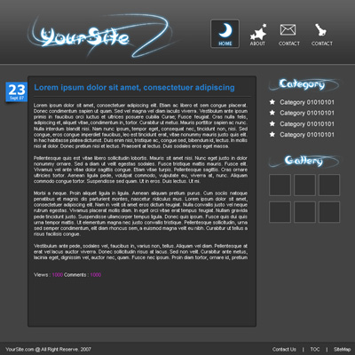 Create a Gorgeous Simple Night Style Website Layout Tutorial: Final Result (Click to enlarge)