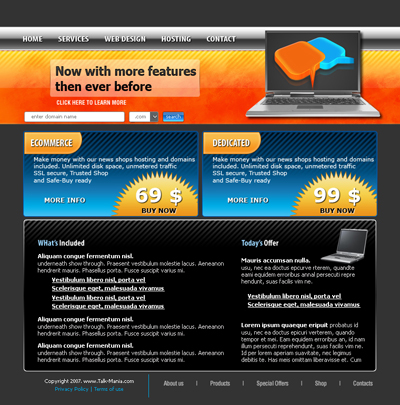 Ecommerce Web Hosting Layout Tutorial: Final Result (Click to enlarge)