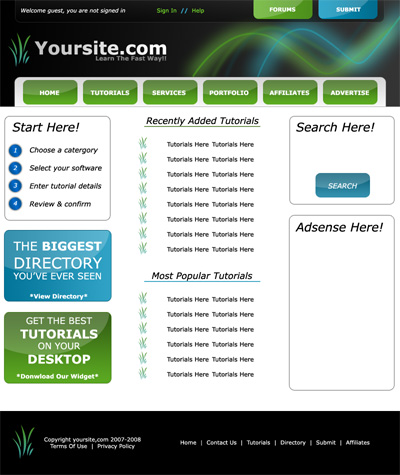 Vista Themed Layout #3 Tutorial: Final Result (Click to enlarge)