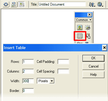 Figure 1 - Inserted table settings