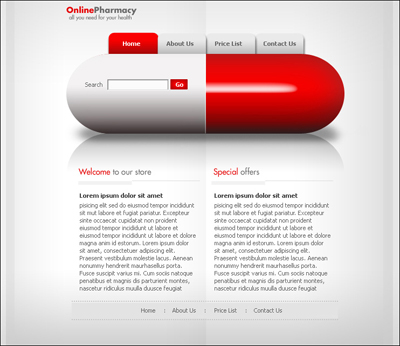 Modern Online Pharmacy Web Layout Tutorial: Final Result (Click to enlarge)