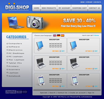 Layout for osCommerce or CRE Loaded Tutorial: Final Result (Click to enlarge)