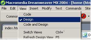 Dreamweaver Design Mode