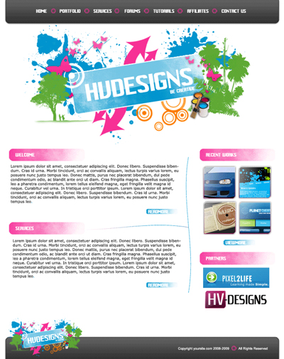 Funky Web Design Layout Tutorial: Final Result (Click to enlarge)