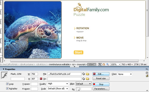 Adding Flash Files to a Webpage in Dreamweaver image 8