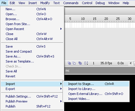 Importing Images in to Adobe Flash image 7