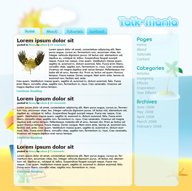 Beach layout - Travel Blog Tutorial: Final Result