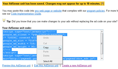 Insert Google Ads with Dreamweaver image 3