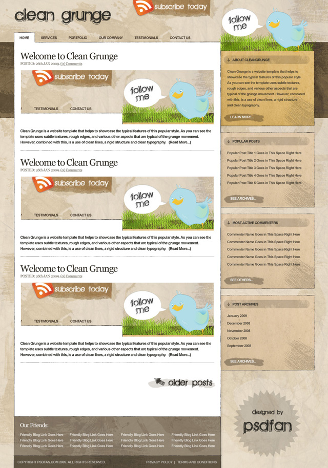 Making the 'Clean Grunge' Blog Design Tutorial: Final Result