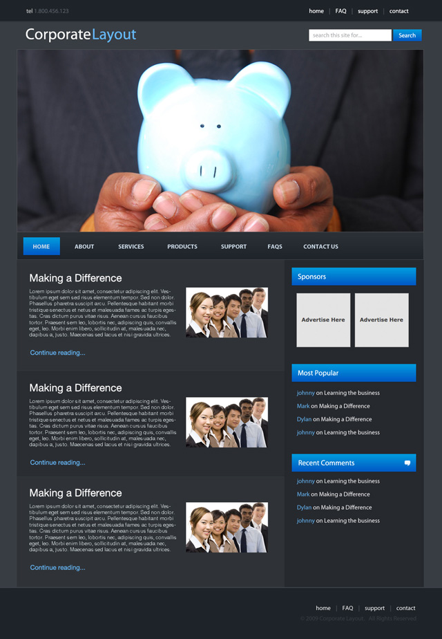 Corporate WordPress Style Layout Tutorial: Final Result