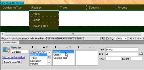 Edit an AJAX Drop-Down Menu in Dreamweaver image 11