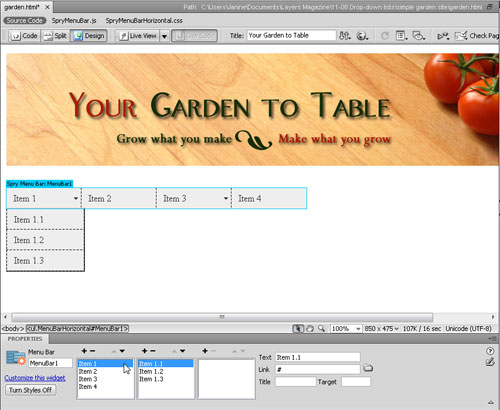 Edit an AJAX Drop-Down Menu in Dreamweaver image 2