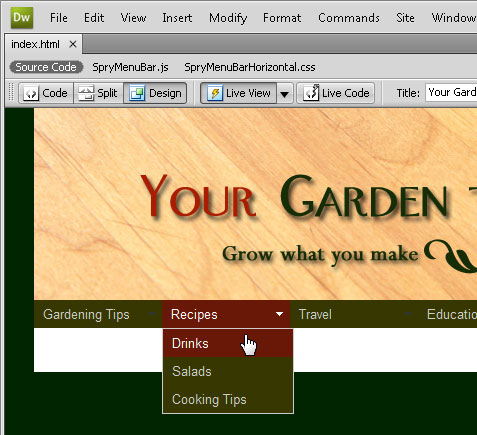 Edit an AJAX Drop-Down Menu in Dreamweaver image 6