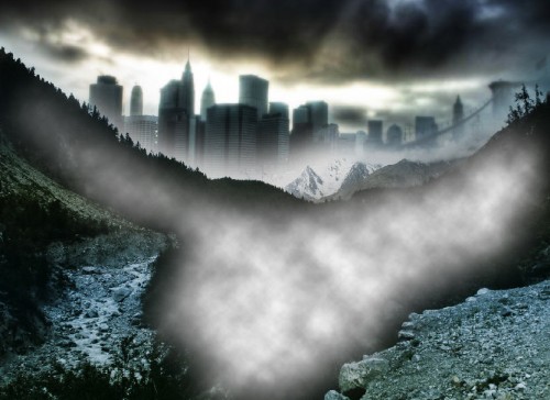 Design a Dark and Misty Mountain with Distant City Scene in Photoshop image 14