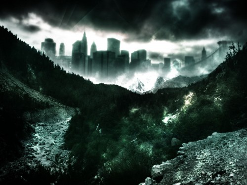 Design a Dark and Misty Mountain with Distant City Scene in Photoshop Tutorial: Final Result