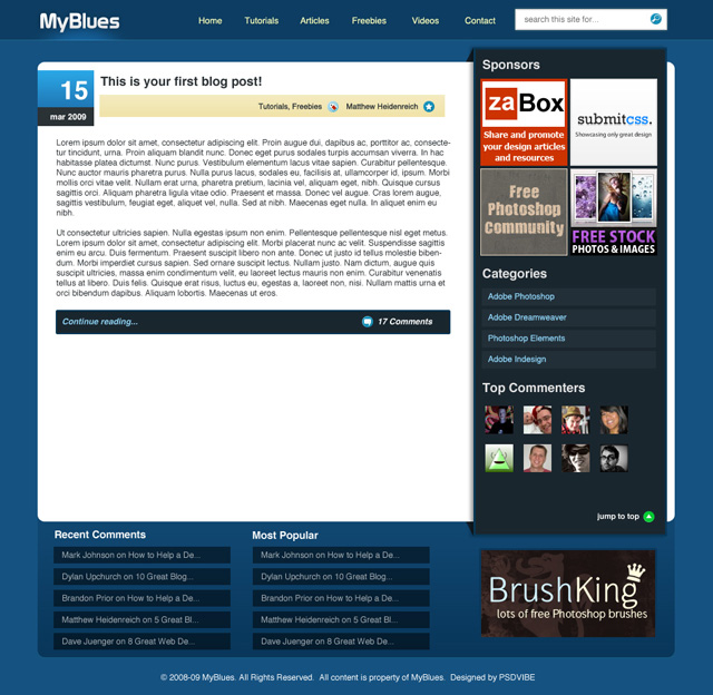 MyBlues WordPress Style Layout Tutorial: Final Result