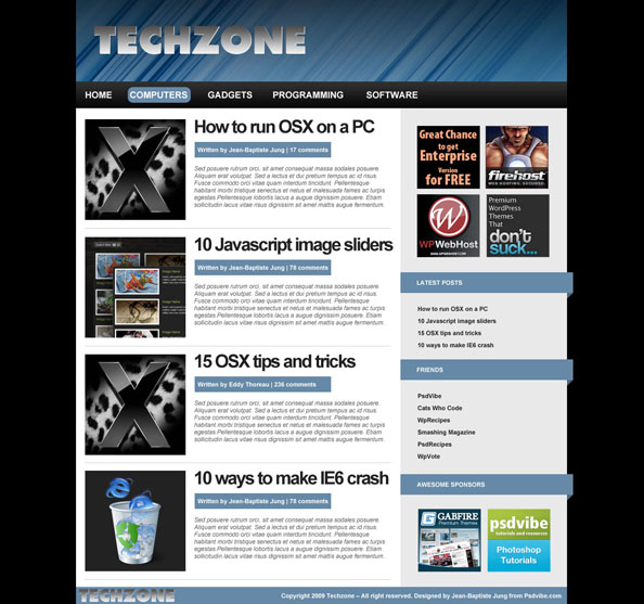 Creating a tech blog layout in Adobe Photoshop Tutorial: Final Result