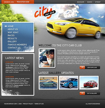  Page Template on For A Car Club   Customize Template   Web Template Customization