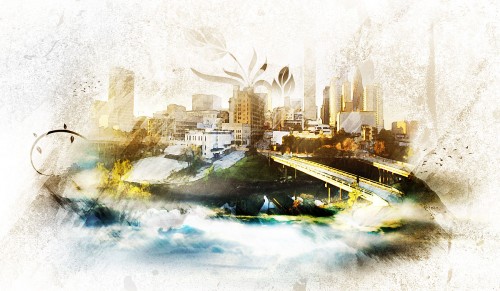 Design an Awesome Watercolour Style 'City on Cloud' Artwork in Photoshop Tutorial: Final Result