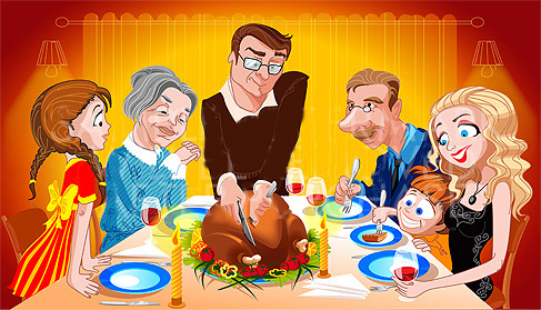 Vector illustration picturing a family at the table on Thanksgiving Day #1652