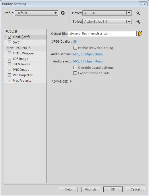 Publish Settings