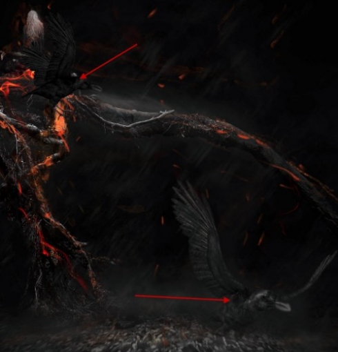 7 paint crow 500x521 Create a Surreal Burning Tree Scene with Falling Particle Effect in Photoshop