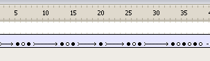 My timeline: notice the blank keyframes between the tween sequences