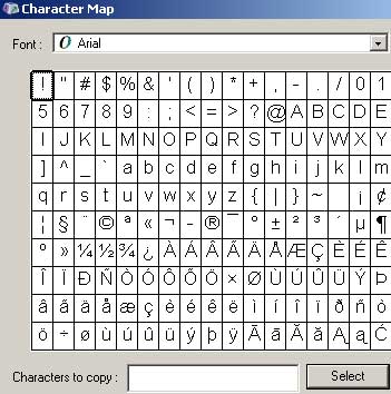 Character map