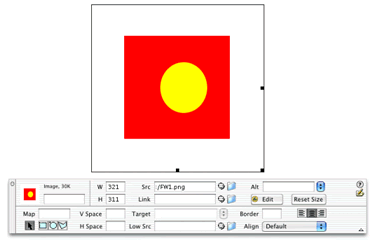 Figure 3 The image is placed in the Dreamweaver MX page. Your key editing tool is the Fireworks Edit button in the Property inspector.