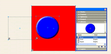 Figure 9 The artwork is ready for Import into Flash MX. Note the symbol sitting  on the left side of the paste board