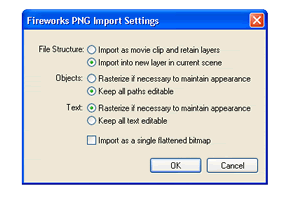Figure 10 The Flash MX PNG Import Dialog Box lets you determine how the image will be handled by Flash MX