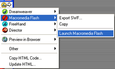 Figure 13 New to Fireworks MX is the Quick Export button with one-click access to many of the tools in the MX Studio
