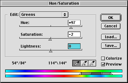 Hue and Saturation settings