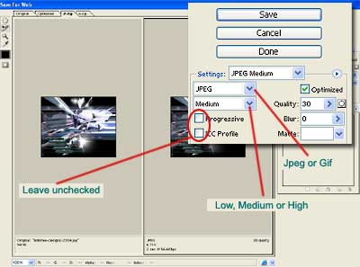 Save for the Web settings