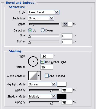 Layer Style - Bevel and Emboss settings