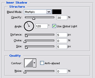 Layer Style - Inner shadow settings