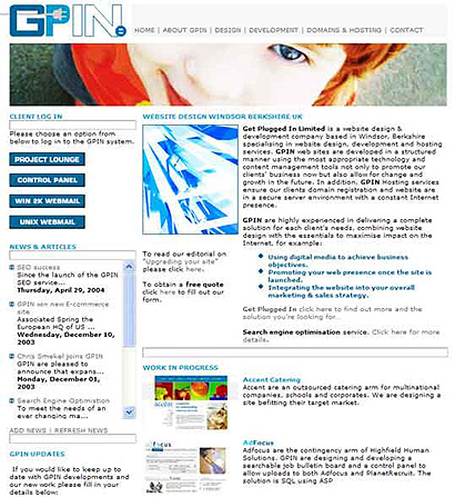 Homepage of gpin.co.uk, needs a grid layout