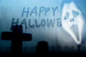 Halloween Text on Foggy Window