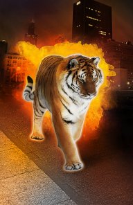 Create a fiery mixed media composition using photoshop