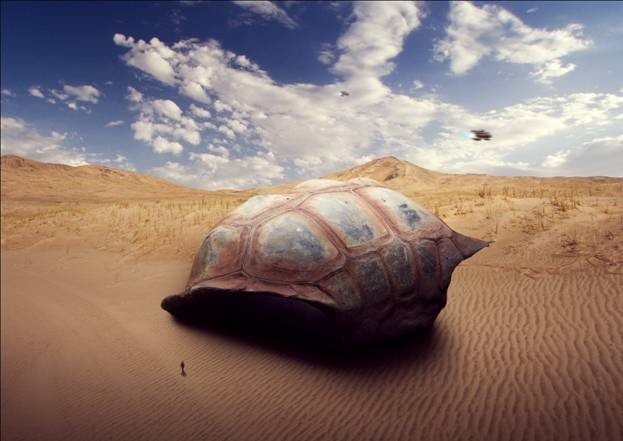 Sci-Fi Giant Tortoise Shelter Photo-Manipulation