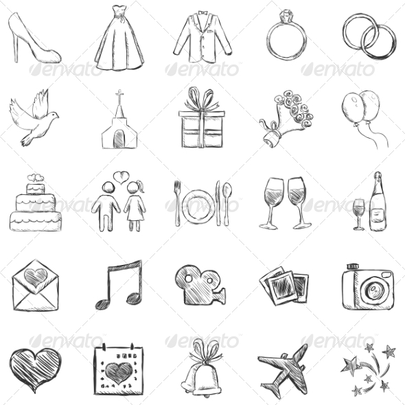 Set of Sketch Weddings Icons