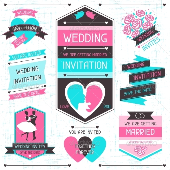 Wedding Invitation Retro Set of Design Elements