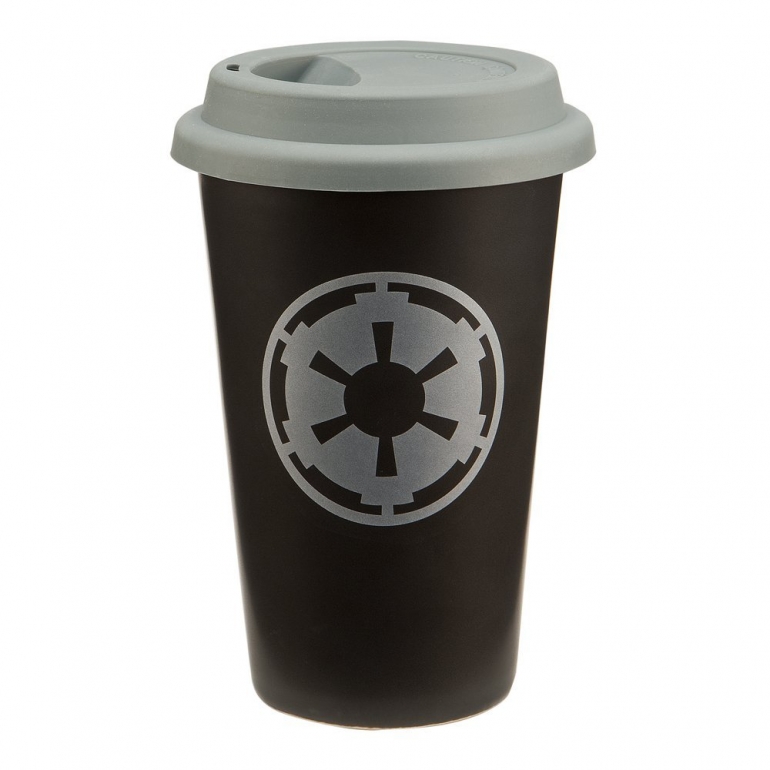 Vandor LLC 99251 Star Wars Double Wall Ceramic Travel Mug with Silicone Lid, 12-Ounce, Black and Gray